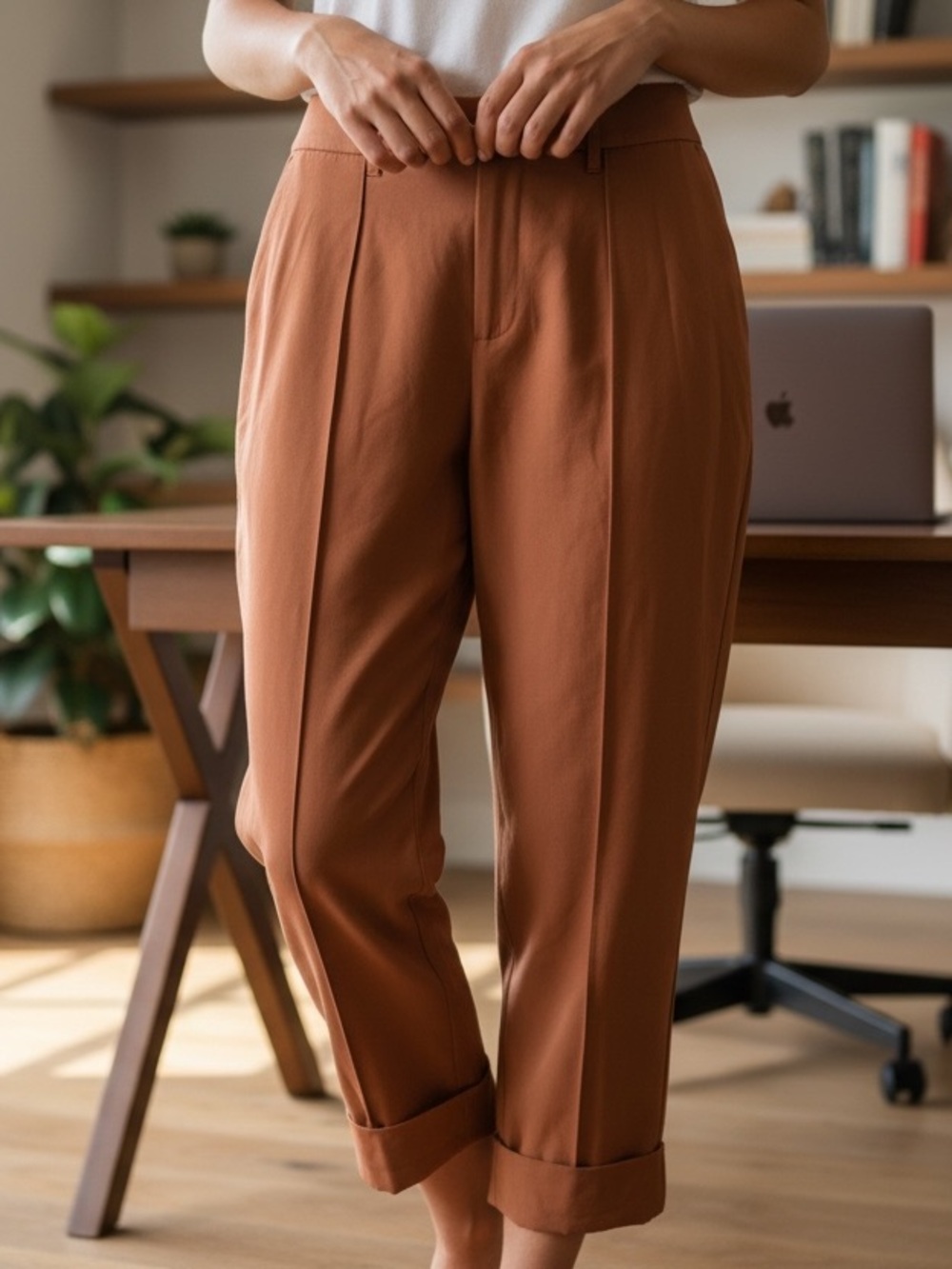 a new day Rust Cropped Pleated Ankle Pants